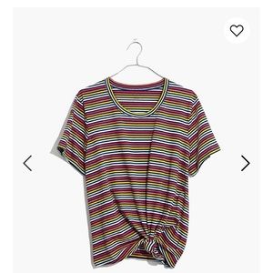 Madewell Knot-Front Tee in Rainbow Stripe